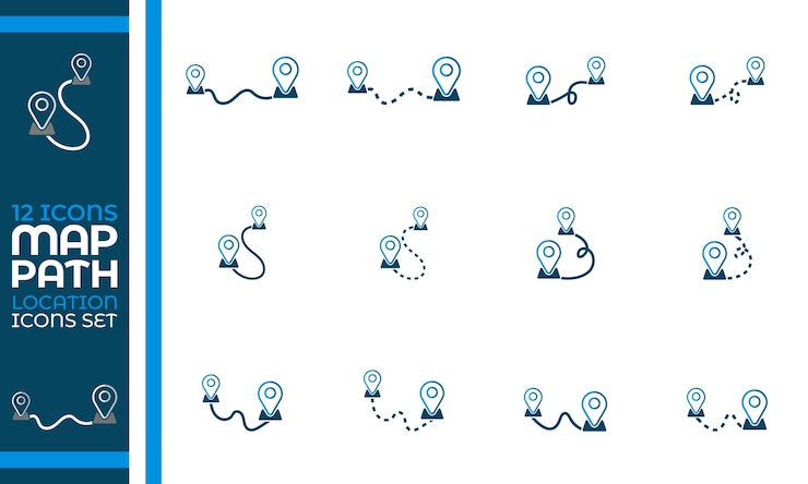 Vector set of flat navigation icons with gps and pinpoint symbols