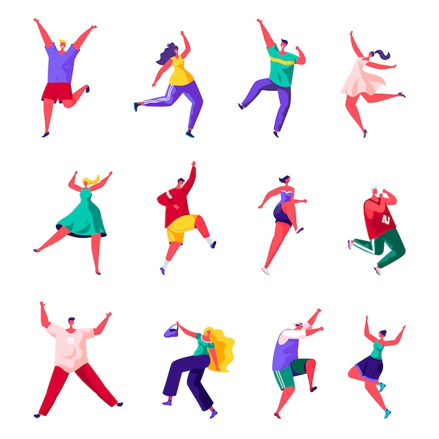 Premium Vector | Set of flat people are jumping happiness characters