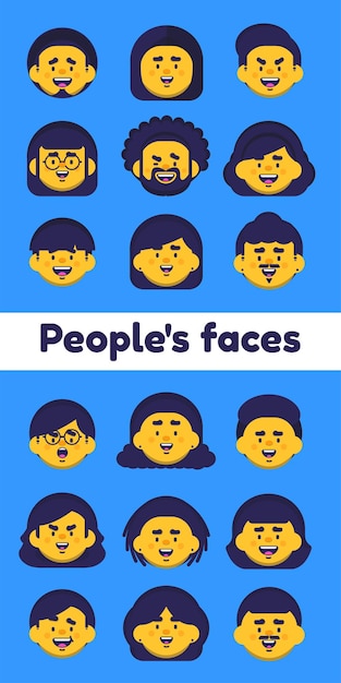 Set of flat peoples faces