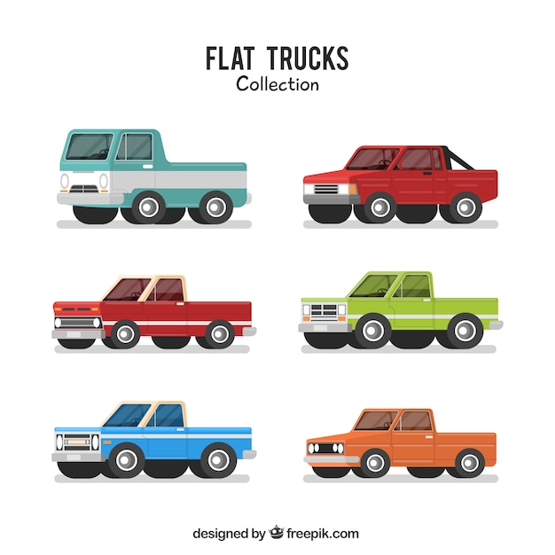 Set of flat pickup trucks