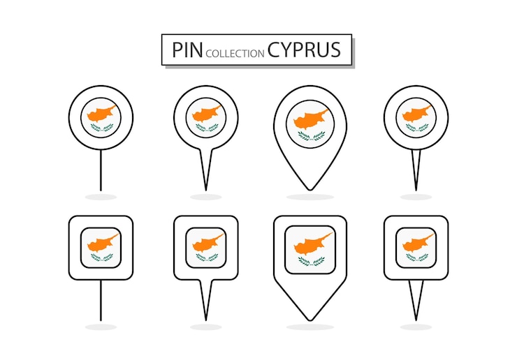 Vector set of flat pin cyprus flag icon in diverse shapes flat pin icon illustration design