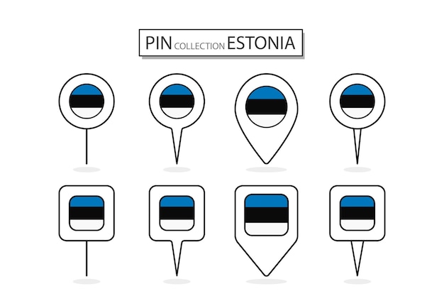 Vector set of flat pin estonia flag icon in diverse shapes flat pin icon illustration design