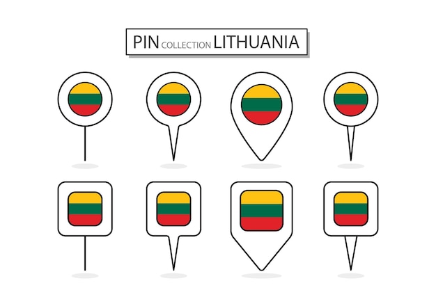 Set of flat pin lithuania flag icon in diverse shapes flat pin icon Illustration Design