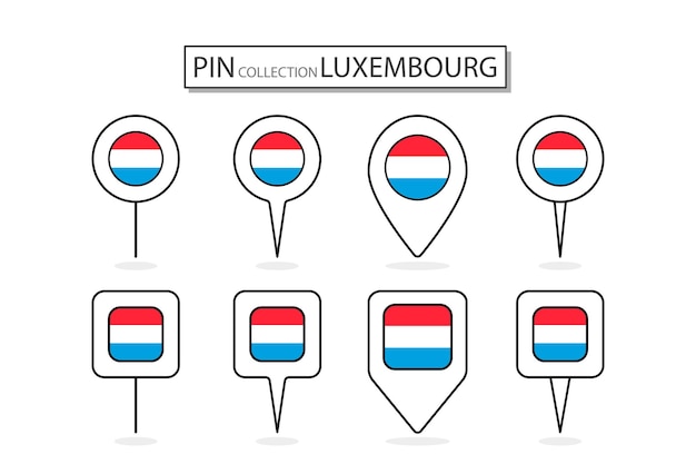 Set of flat pin luxembourg flag icon in diverse shapes flat pin icon illustration design