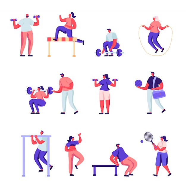 Set of Flat Professional Sport Activities Characters