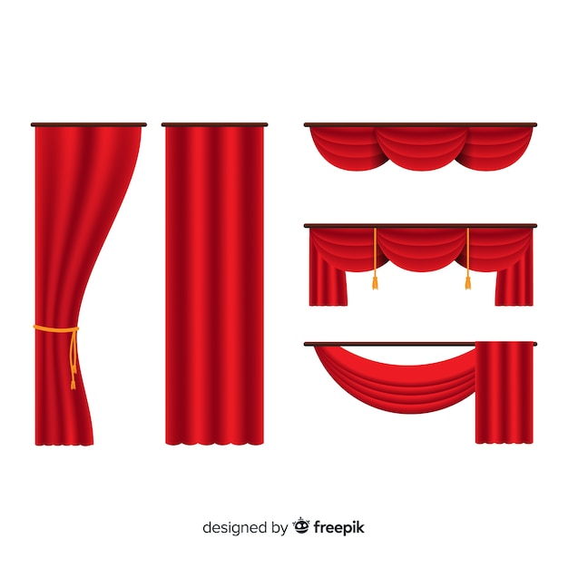 Set of flat red curtains