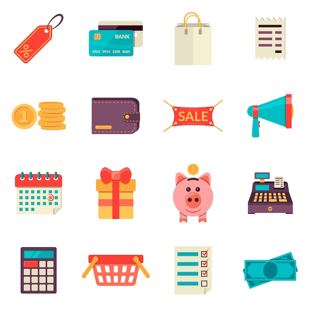 Set of flat shopping icons. vector sale icons