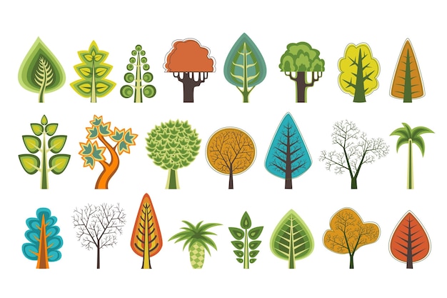 Vector a set of flat silhouettes of trees of