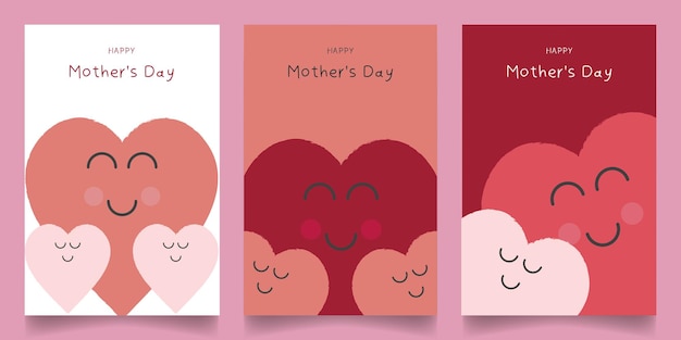 평면 간단한 사랑의 마음 엄마와 아이 삽화를 설정 어머니의 날 여성의 날 테마 디자인 템플릿