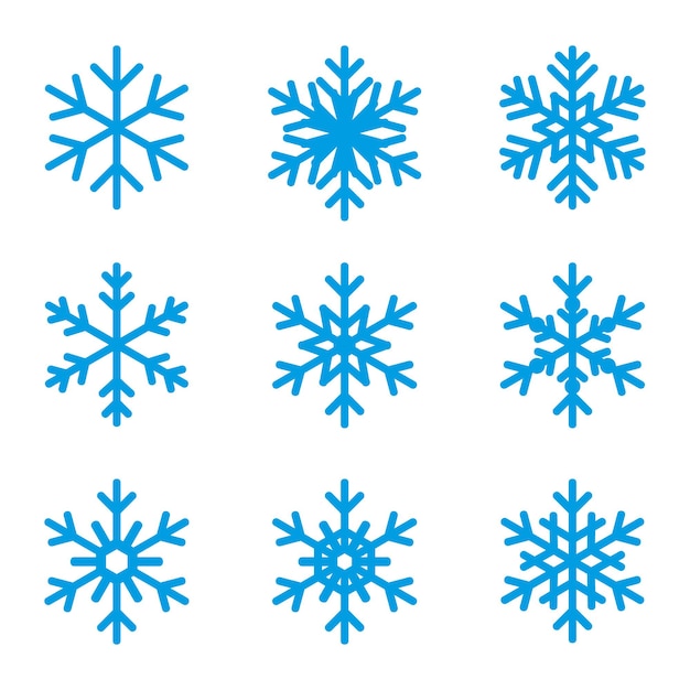 Set of flat snowflakes on white background Decorative set of elements of various winter snowflakes