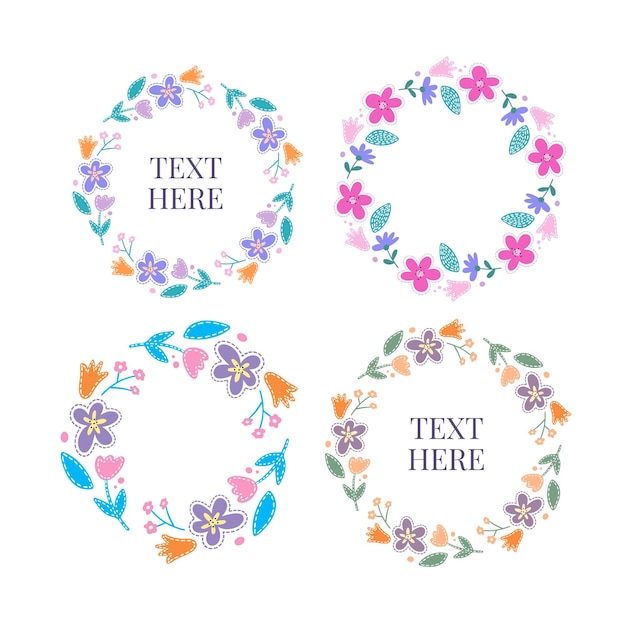 Set of flat Spring flower frames