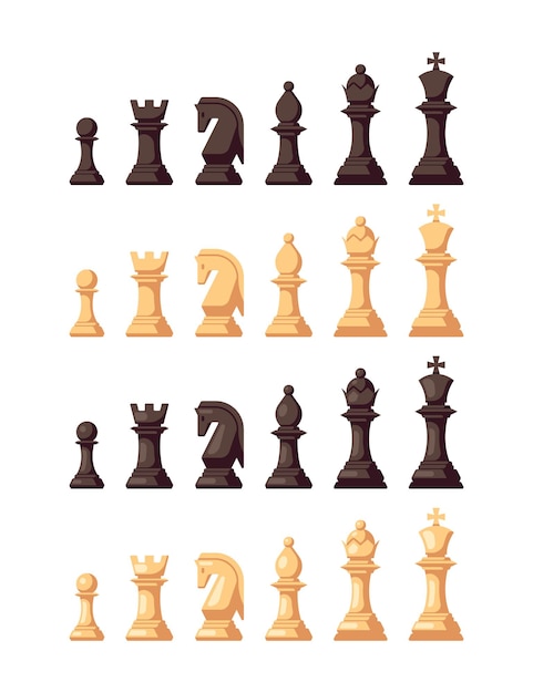 Set of flat style chess icons isolated on white. chess game figures