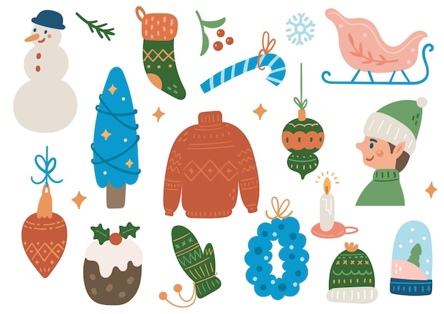 フラット スタイルのクリスマス落書きのセット