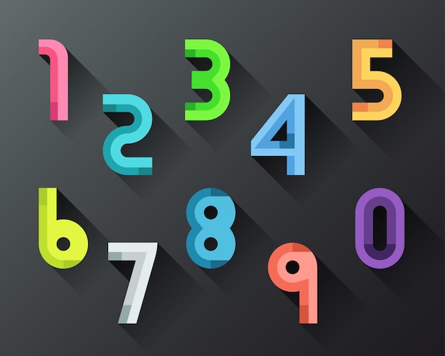 Set of flat style colorful numbers from 0 to 9