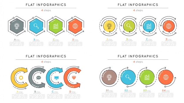 Vector set of flat style  steps timeline infographic templates.