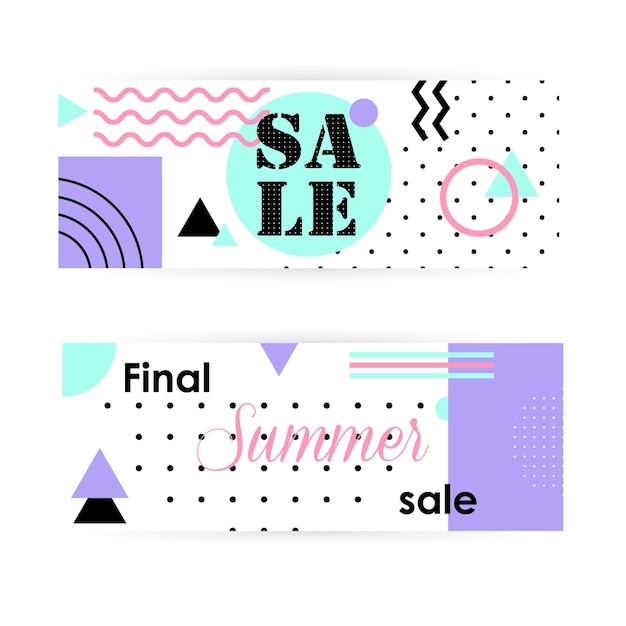 Set of flat summer banners for sale shopping discounts and greeting cards