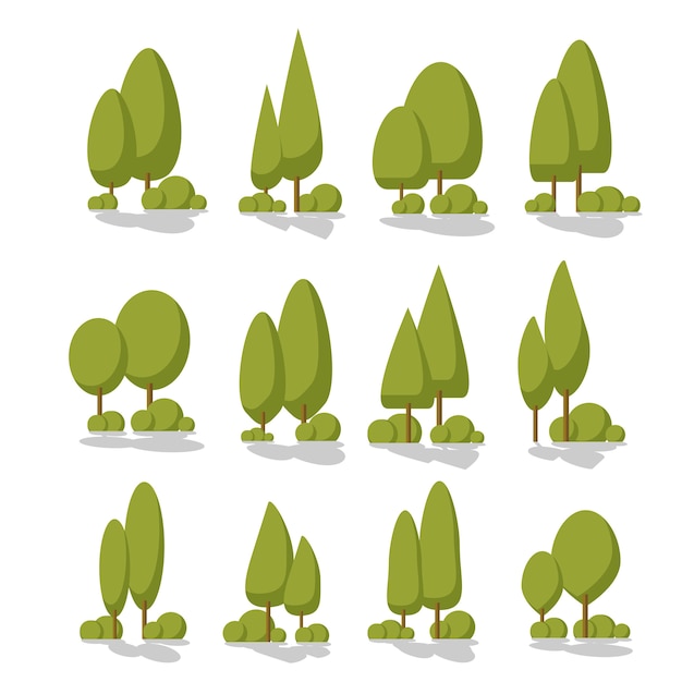 Vector set flat trees in a flat design