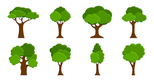 Set of flat trees Green tree icons for natural theme