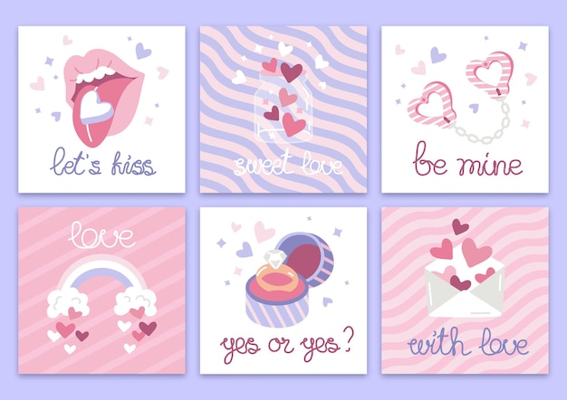 Set of flat vector cute valentines day cards