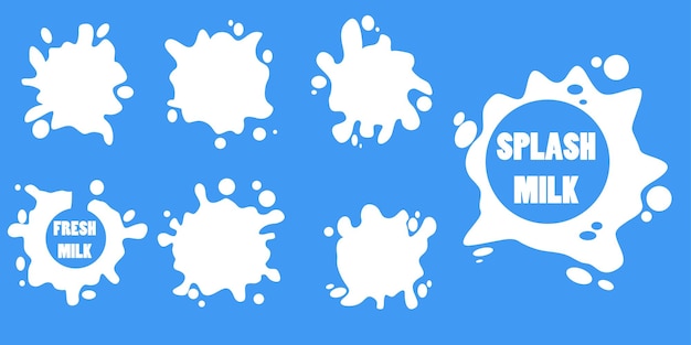 set of flat vector fresh milk melted splashes with drops lumps spots Consuming liquid dessert