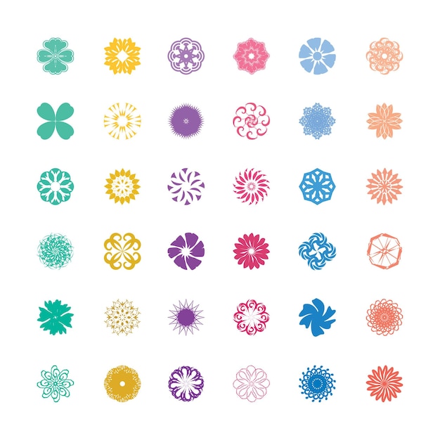 Set of flat vector geometric flowers