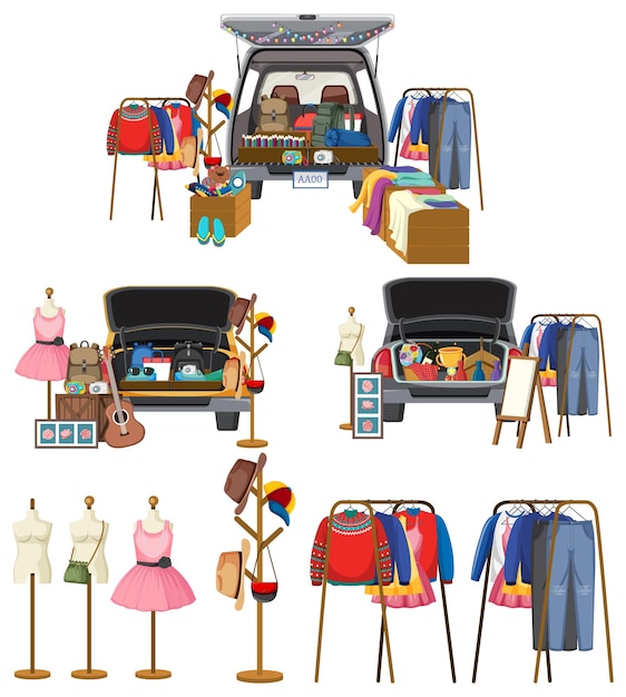 Vector set of flea market and shop element