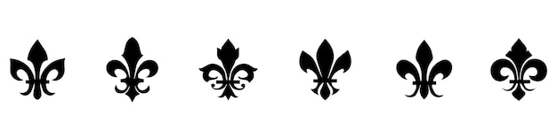 Set of fleur de lis vector icons Floral ornament Black heraldic ornament Lily flower symbol EPS