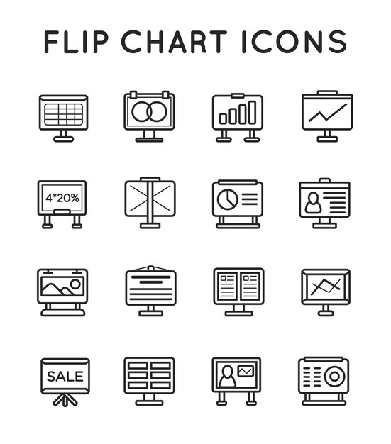 Set of Flip Chart Office Icons Vector Icons for all Purposes Business Web Mobile or Print