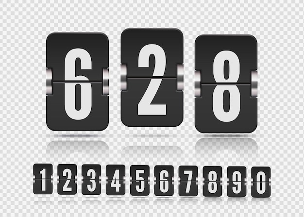 Набор флип-номеров на механическом табло с отражением различных плавающих векторных шаблонов для вашего дизайна