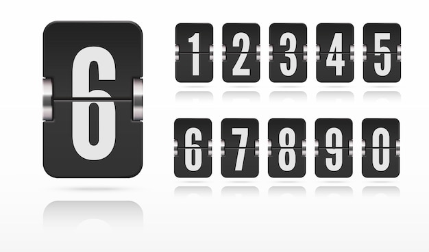 Set flip-scorebordnummers zwevend met reflecties voor afteltimer of kalender vectorsjabloon voor ontwerp