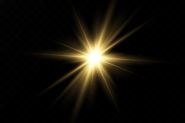 Set flitsen, lichten en sparkles op een transparante achtergrond. Heldere gouden flitsen en blikken. Abstracte gouden geïsoleerde lichten Heldere stralen van licht. Gloeiende lijnen.