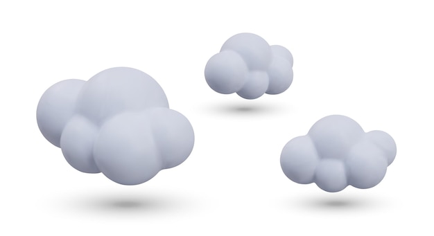 Vector set of floating white realistic clouds of different sizes little cloudiness