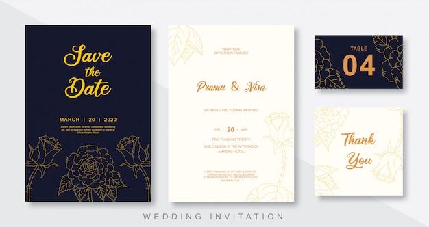 Set of flora style wedding invitation template