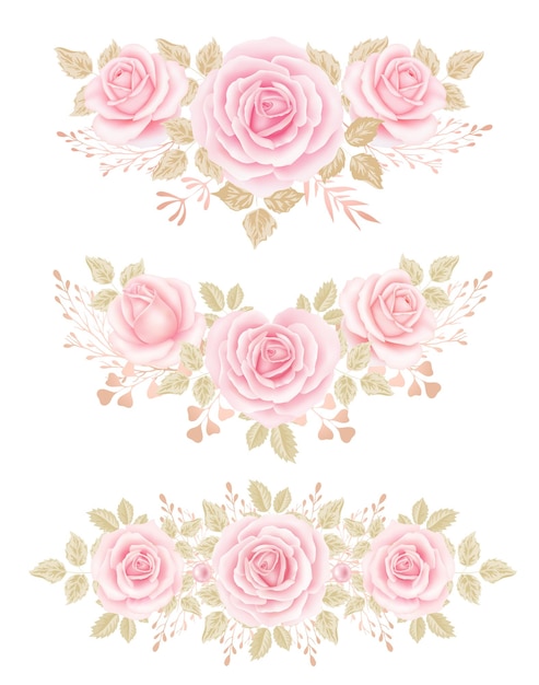 Set of the floral arrangements. Pink Roses Clip Art, Floral Clip art, Wedding Roses