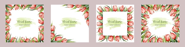 Set of floral backgrounds Red tulips Suitable for postcards banners posters