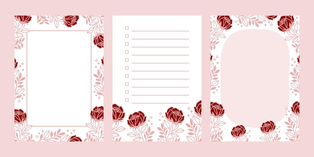 Set floral blocnotes geïsoleerd op roze