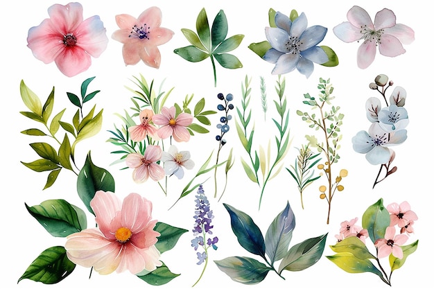 set of floral branch elements flowers and green leaves wedding with floral poster invite vector arrangements for greeting card or invitation design vector illustration