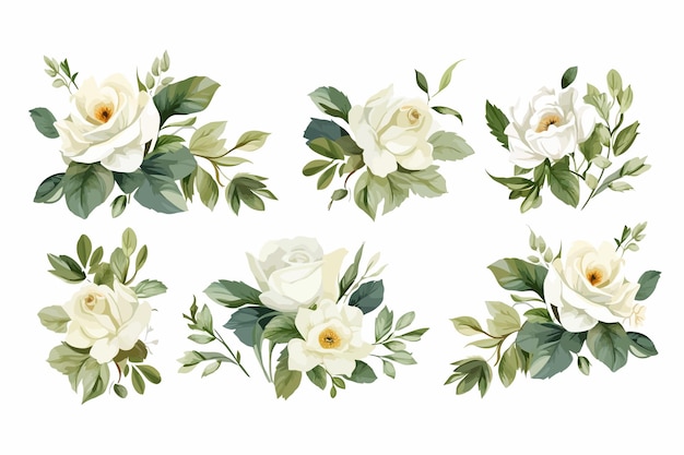 Vector set of floral branch flat handdrawn illustration isolated on white background