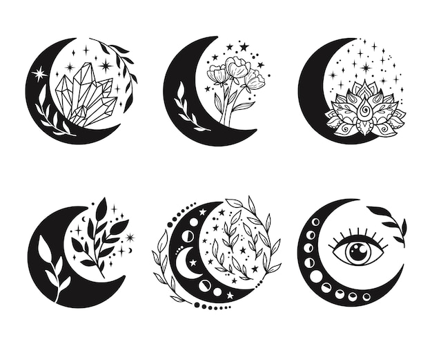 Set of floral crescent moons.