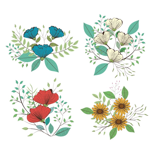 Vector set floral decoration vintage style