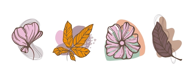 Set di elementi decorativi floreali e forme astratte in stile minimalista alla moda.