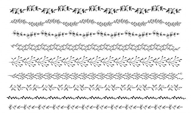 Набор цветочных разделителей изолированы. Рисованной каракули листья для уникального дизайна. Печать