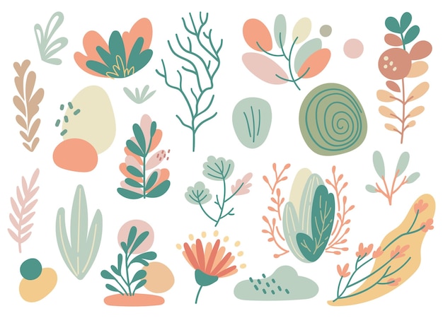 Vector set of floral doodle design element