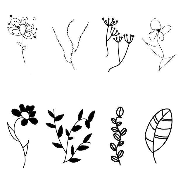 Set of floral elements in line style