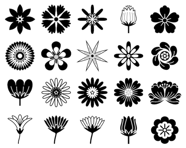 Set of floral flower elements symbol icons