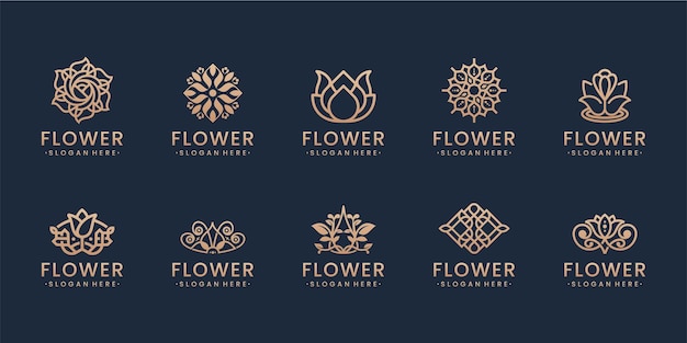 Set di ornamenti floreali bellezza lusso logo design ispirazioni