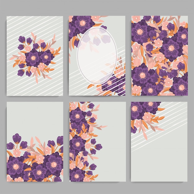 Vector set of floral frame with colorful flower.