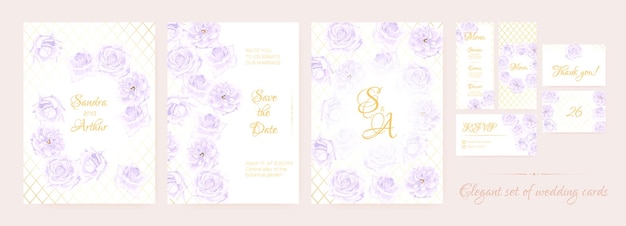 Set of floral frames in watercolor engagement invitation collection