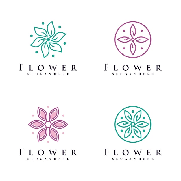 Set of floral icon logo design collection with creative concept premium vector