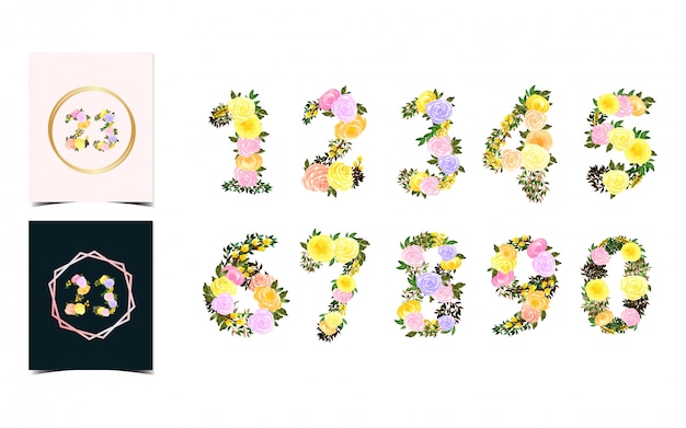 Vector set of floral individual number from 0 to 9